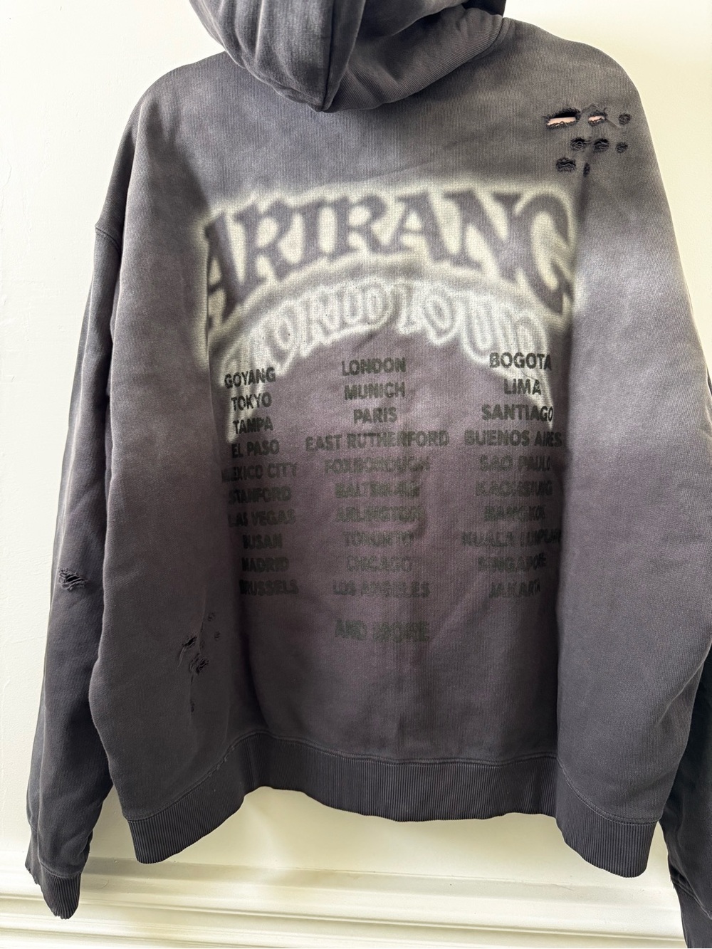 BTS Arirang tour merch. Intentionally Distressed Zip-Up Hoodie - Charcoal Gray - Picture 10 of 13